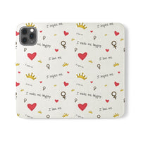 Printify eco-friendly flip phone cases with inspirational love heart, crown, and motivational text design