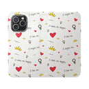 Printify eco-friendly flip phone cases with inspirational heart crown and female symbol pattern