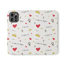 Printify eco-friendly flip phone cases with red hearts gold crowns and inspirational text design