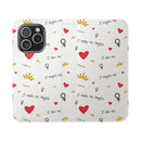 Printify eco-friendly flip phone cases with self-love heart, crown, and female symbol pattern