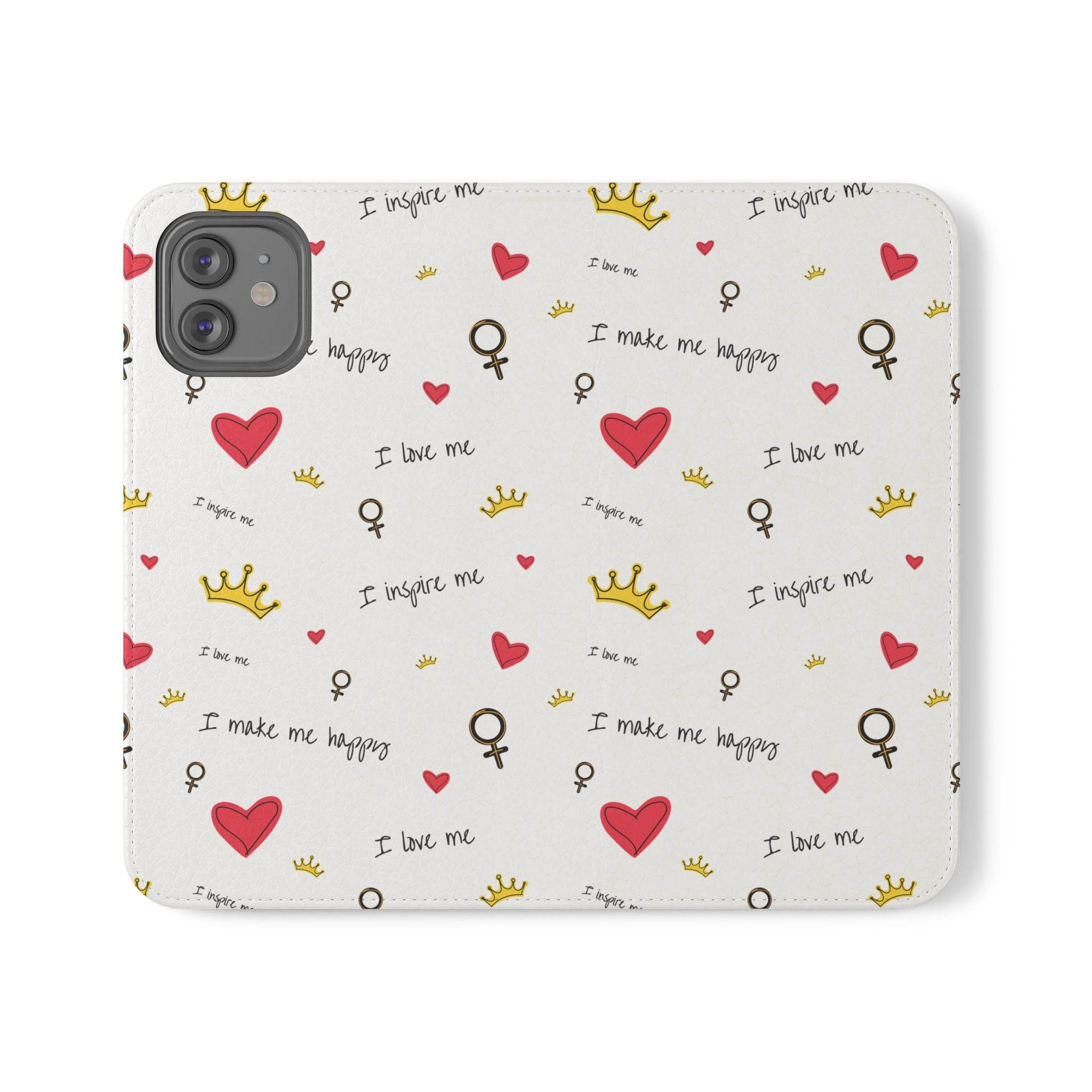Printify eco-friendly flip phone cases with inspirational quotes hearts crowns and female symbols