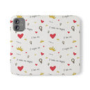 Printify eco-friendly flip phone cases with heart, crown, and inspirational text pattern