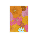 Printify eco-friendly flower posters featuring vibrant orange pink and yellow floral design
