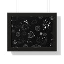 Printify black space-themed eco-friendly framed poster with planets moons and stars wall art