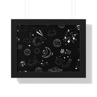 Printify black space-themed eco-friendly framed poster with planets moons and stars wall art