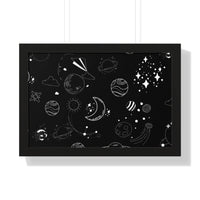Printify eco-friendly framed poster with black space and planet illustrations
