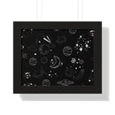 Printify eco-friendly framed poster with black space-themed design featuring planets and stars