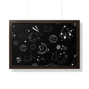 Printify eco-friendly framed poster with black space design featuring planets and stars