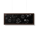 Printify eco-friendly framed poster with black background and white celestial planet and moon illustrations