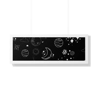 Printify black and white moon and planet eco-friendly framed poster with space-themed design