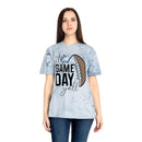 Eco-friendly game day t-shirt with football design and text its game day yall on light blue shirt