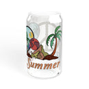 Printify eco-friendly glass sipper with summer-themed palm tree and peace sign design