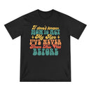 Printify black eco-friendly graphic tee with colorful vintage text design about age and acting