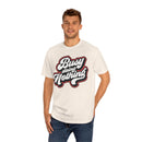 Printify eco-friendly graphic tee with Busy Doing Nothing text design on white T-shirt