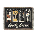 Printify eco-friendly Halloween blanket with spooky ghost, pumpkin, black cat, and celestial designs