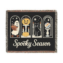 Printify eco-friendly Halloween blanket with spooky ghost, pumpkin, black cat, and moon designs