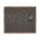 Printify eco-friendly Halloween blanket with spooky cat pumpkin and ghost designs and fringe edges