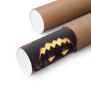 Printify eco-friendly Halloween posters rolled in brown kraft paper tubes with a glowing jack-o-lantern design