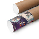 Rolled eco-friendly Halloween posters by Printify featuring colorful spooky monster designs in protective brown tubes