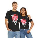 Printify eco-friendly Halloween shirt featuring black tees with spooky ghost design and red moon