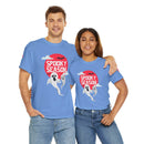 Printify eco-friendly Halloween shirt featuring spooky ghost design and red moon on blue T-shirts