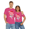 Printify eco-friendly Halloween shirt with spooky season ghost design worn by smiling man and woman