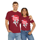 Printify eco-friendly Halloween shirt with spooky season ghost design worn by man and woman