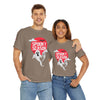 Printify eco-friendly Halloween shirt with spooky ghost design worn by a man and woman