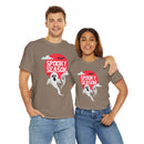 Printify eco-friendly Halloween shirt with spooky ghost design worn by a man and woman