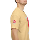 Beige eco-friendly Halloween shirt with spooky season graphic on sleeve by Printify