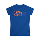 Printify eco-friendly Halloween t-shirt for women in blue with festive pumpkin and drink graphics
