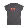 Printify eco-friendly Halloween t-shirt for women with festive pumpkin and candy designs on dark gray fabric
