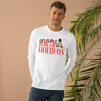 Printify white long sleeves eco-friendly holiday shirt for men with gnome for the holidays design