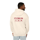 Printify eco-friendly hooded sweatshirt in cream with science-themed fun graphic on back