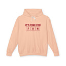 Printify eco-friendly hooded sweatshirt in peach with fun periodic table graphic and drawstring hood