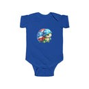 Printify blue eco-friendly infant bodysuit with cute patriotic turtle graphic