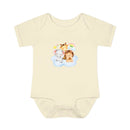 Printify beige baby onesie with cute animal cloud design made from eco-friendly infant clothing material