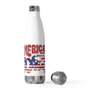 White eco-friendly insulated bottle with patriotic America design and stainless steel cap by Printify