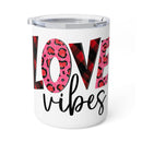 Printify eco-friendly insulated coffee mug with love vibes design and clear lid