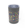 Printify gray eco-friendly insulated tumbler with colorful geometric shapes and clear lid
