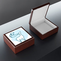 Open eco-friendly jewelry box with reindeer design on top and a smooth interior
