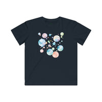 Printify eco-friendly kids t-shirt in black with colorful bubble design on front
