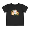 Printify black eco-friendly kids t-shirt with cute animal friends elephant lion and giraffe design
