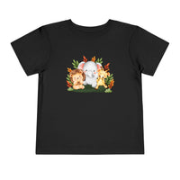 Printify black eco-friendly kids t-shirt with cute animal friends elephant lion and giraffe design
