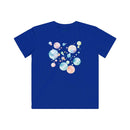 Printify eco-friendly kids t-shirt in blue with colorful bubble design on the back