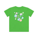 Printify green eco-friendly kids t-shirt with colorful bubble design on the back