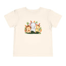 Printify eco-friendly kids t-shirt with cute lion, elephant, and giraffe animal design on cream fabric