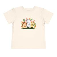 Printify eco-friendly kids t-shirt with cute lion, elephant, and giraffe animal design on cream fabric