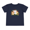 Printify navy blue eco-friendly kids t-shirt with cute lion elephant and giraffe animal design