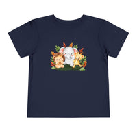 Printify navy blue eco-friendly kids t-shirt with cute lion elephant and giraffe animal design